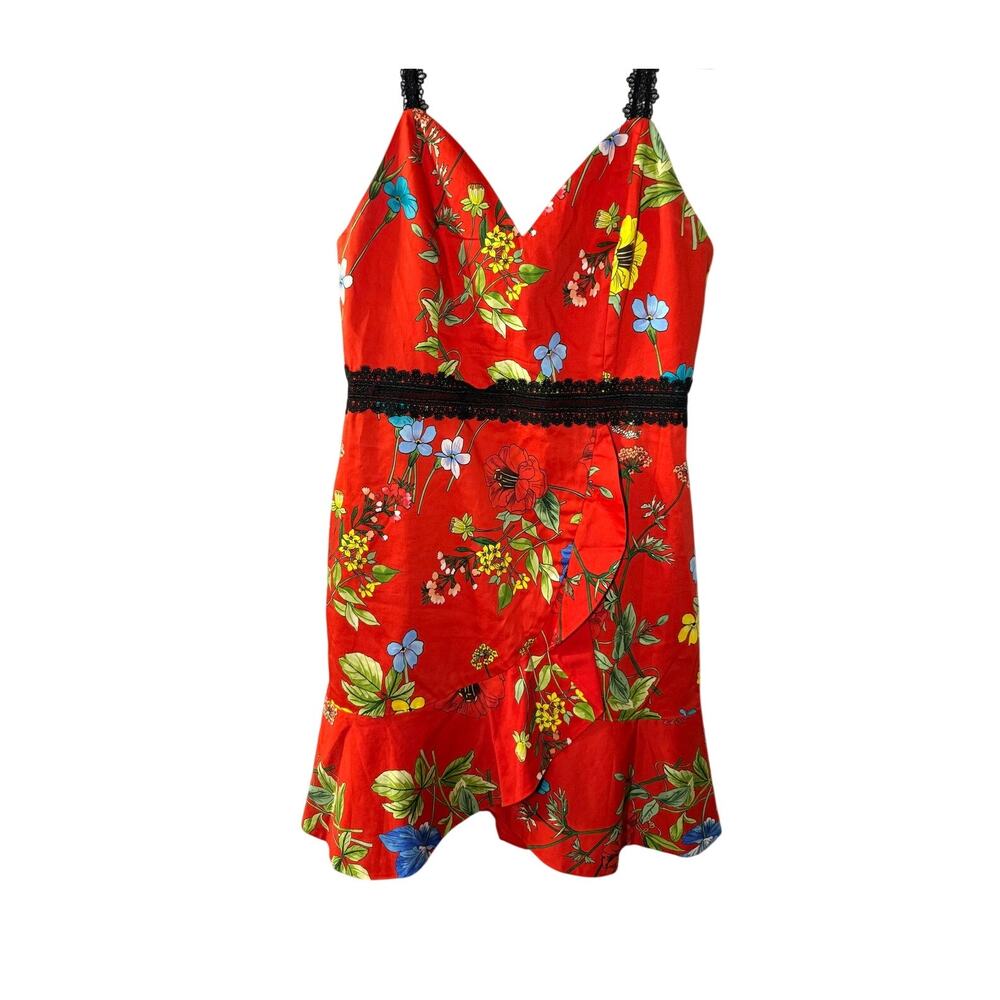 Alice + Olivia Red Floral Lace Trim Mini Dress US 10